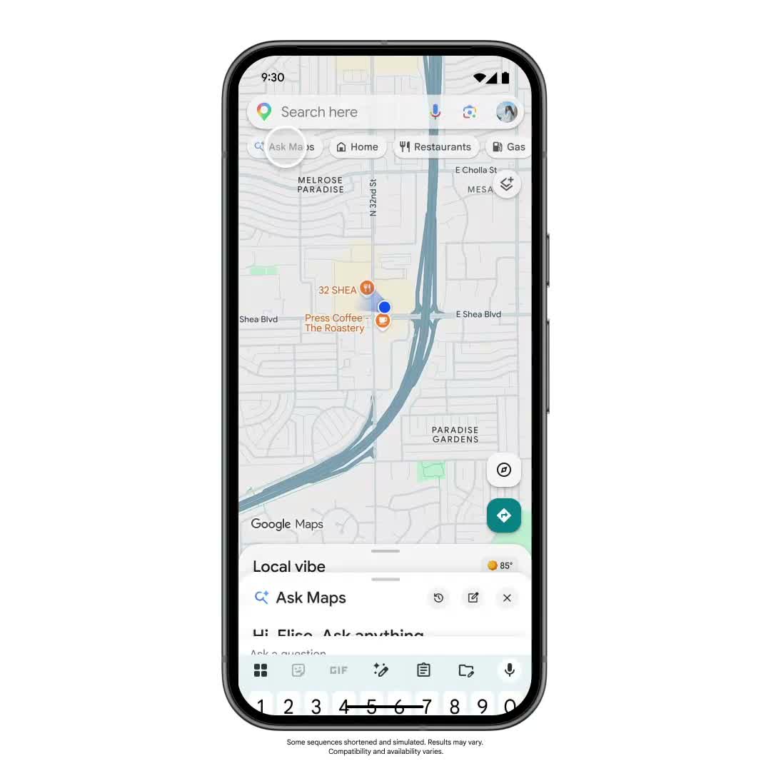 Ask Maps showing a trip-planning example with route-aware recommendations