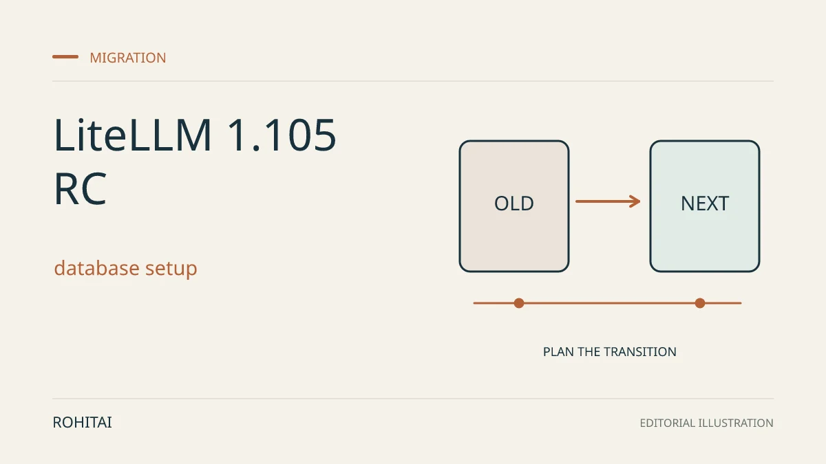 Editorial illustration for LiteLLM 1.105 RC: MCP, Guardrail and Proxy Migration Changes to Test: an arrow connects an old service to its replacement. Not documentary evidence.