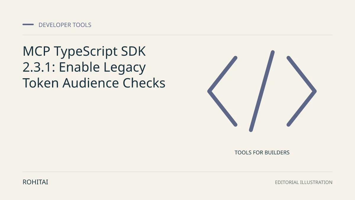 Editorial illustration for MCP TypeScript SDK 2.3.1: Enable Legacy Token Audience Checks: code brackets represent developer tools. Not documentary evidence.