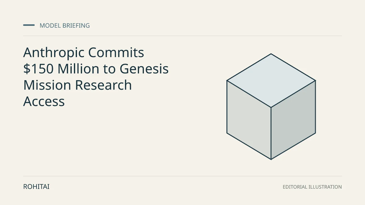Editorial illustration for Anthropic Commits $150 Million to Genesis Mission Research Access: a geometric block represents a model release. Not documentary evidence.