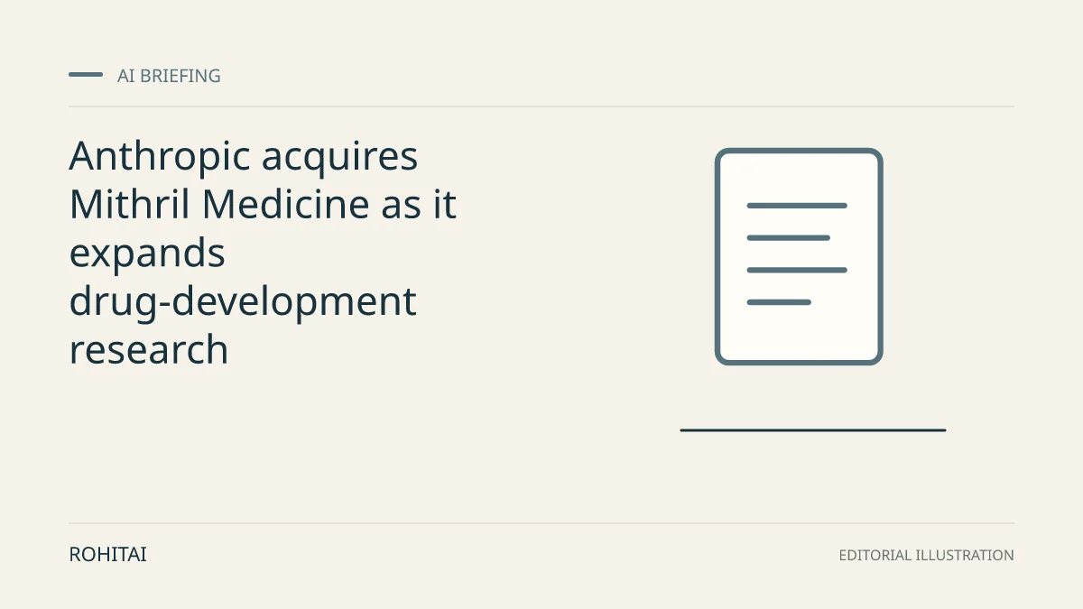 Editorial illustration for Anthropic acquires Mithril Medicine as it expands drug-development research: a document represents the research briefing. Not documentary evidence.