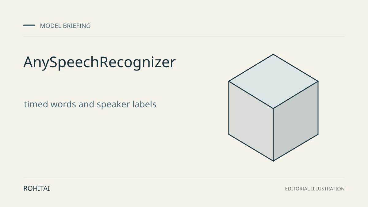 Editorial illustration for Choosing local transcription for Apple apps with AnySpeechRecognizer: a geometric block represents a model release. Not documentary evidence.