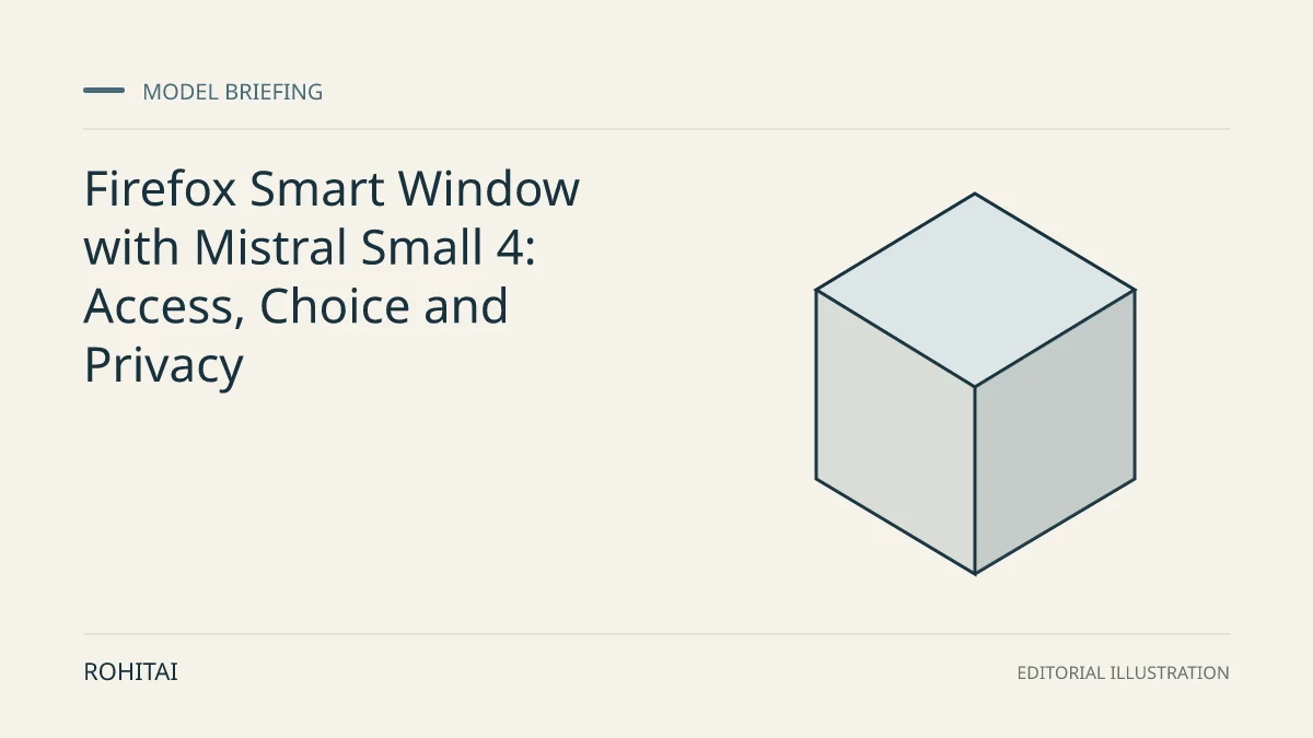 Editorial illustration for Firefox Smart Window with Mistral Small 4: Access, Choice and Privacy: a geometric block represents a model release. Not documentary evidence.