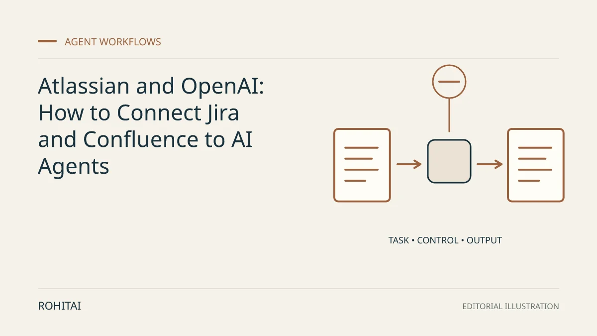 Editorial illustration for Atlassian and OpenAI: How to Connect Jira and Confluence to AI Agents: a controlled task flows from input to output. Not documentary evidence.