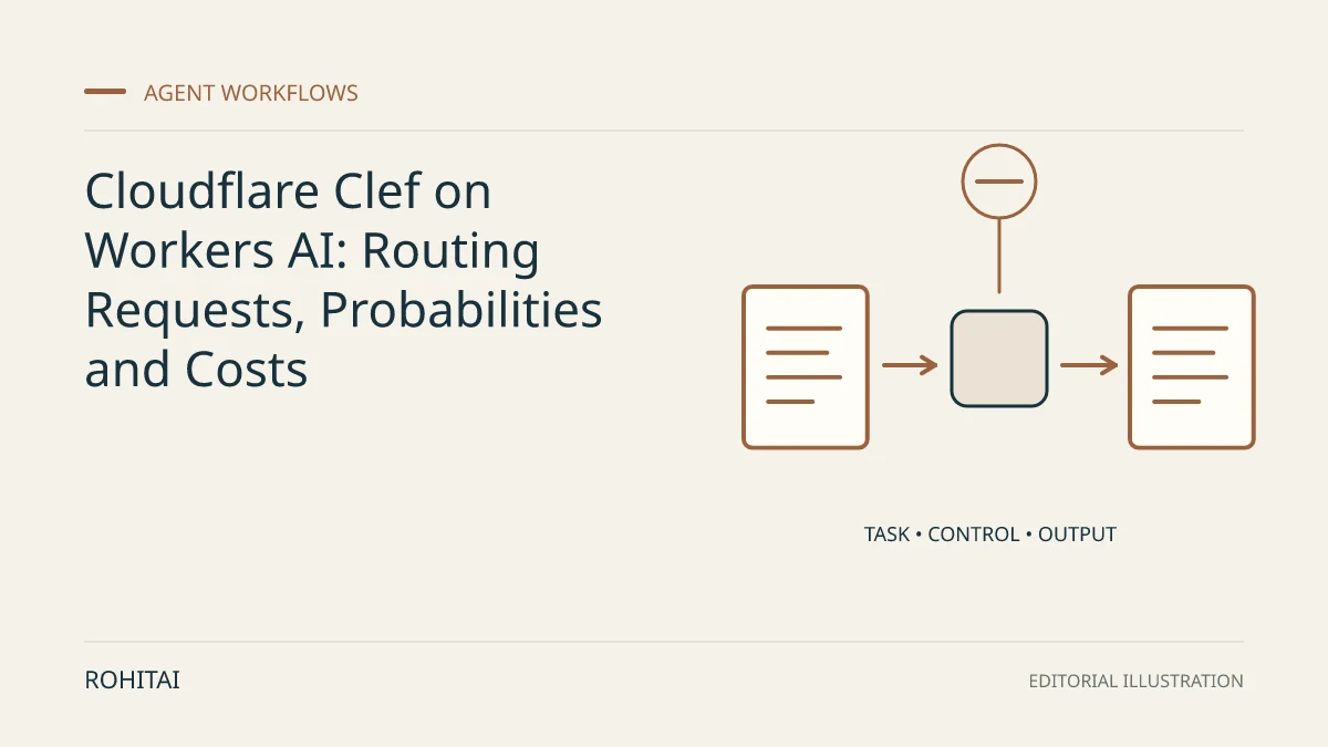 Editorial illustration for Cloudflare Clef on Workers AI: Routing Requests, Probabilities and Costs: a controlled task flows from input to output. Not documentary evidence.