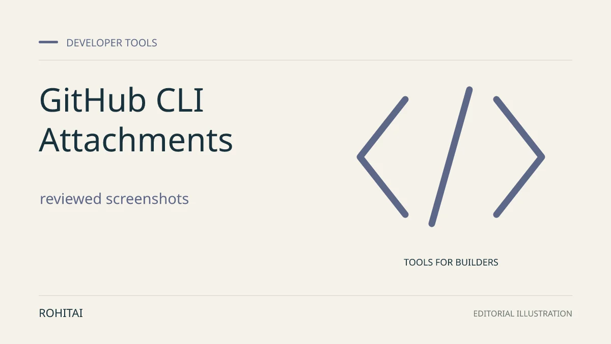 Editorial illustration for GitHub CLI Attachments: Screenshots, Access Limits and Retry Rules: code brackets represent developer tools. Not documentary evidence.