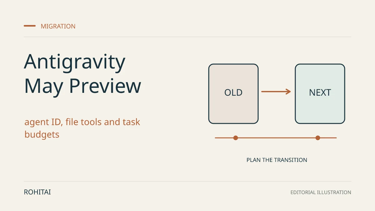 Editorial illustration for Google Antigravity May Preview Retirement: Gemini API Migration Checklist: an arrow connects an old service to its replacement. Not documentary evidence.