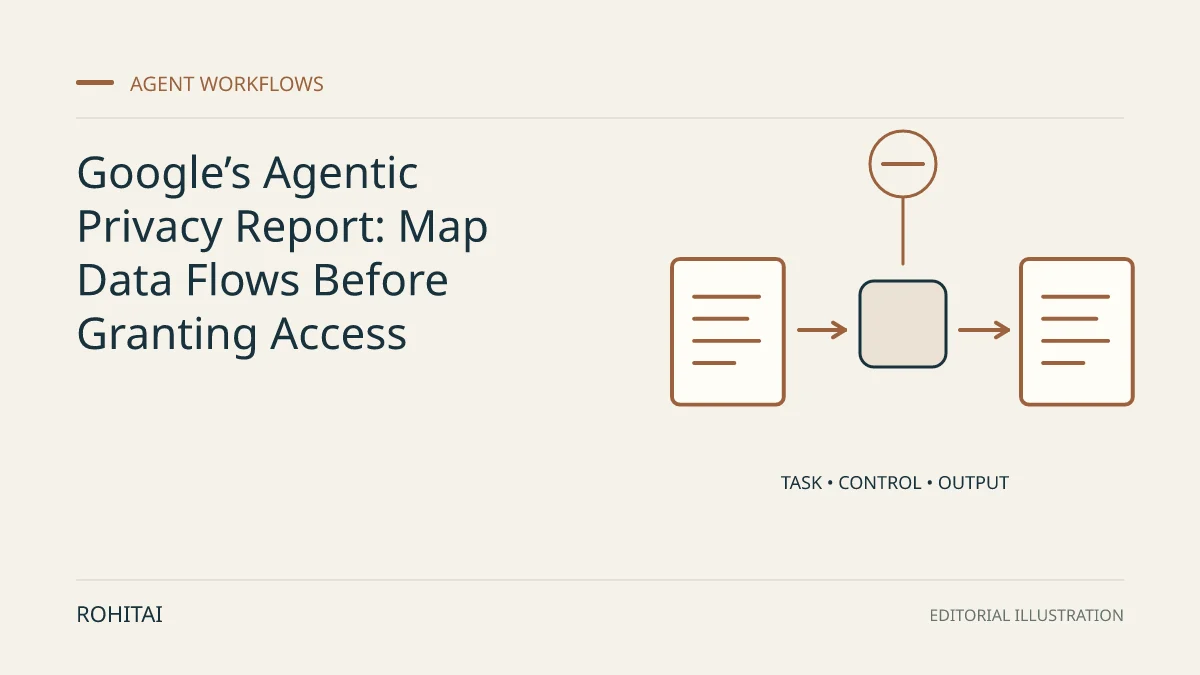 Editorial illustration for Google’s Agentic Privacy Report: Map Data Flows Before Granting Access: a controlled task flows from input to output. Not documentary evidence.