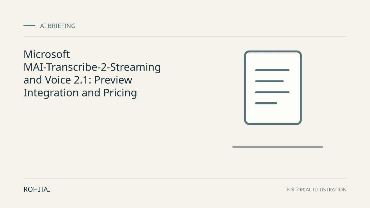 Editorial illustration for Microsoft MAI-Transcribe-2-Streaming and Voice 2.1: Preview Integration and Pricing: a document represents the research briefing. Not documentary evidence.