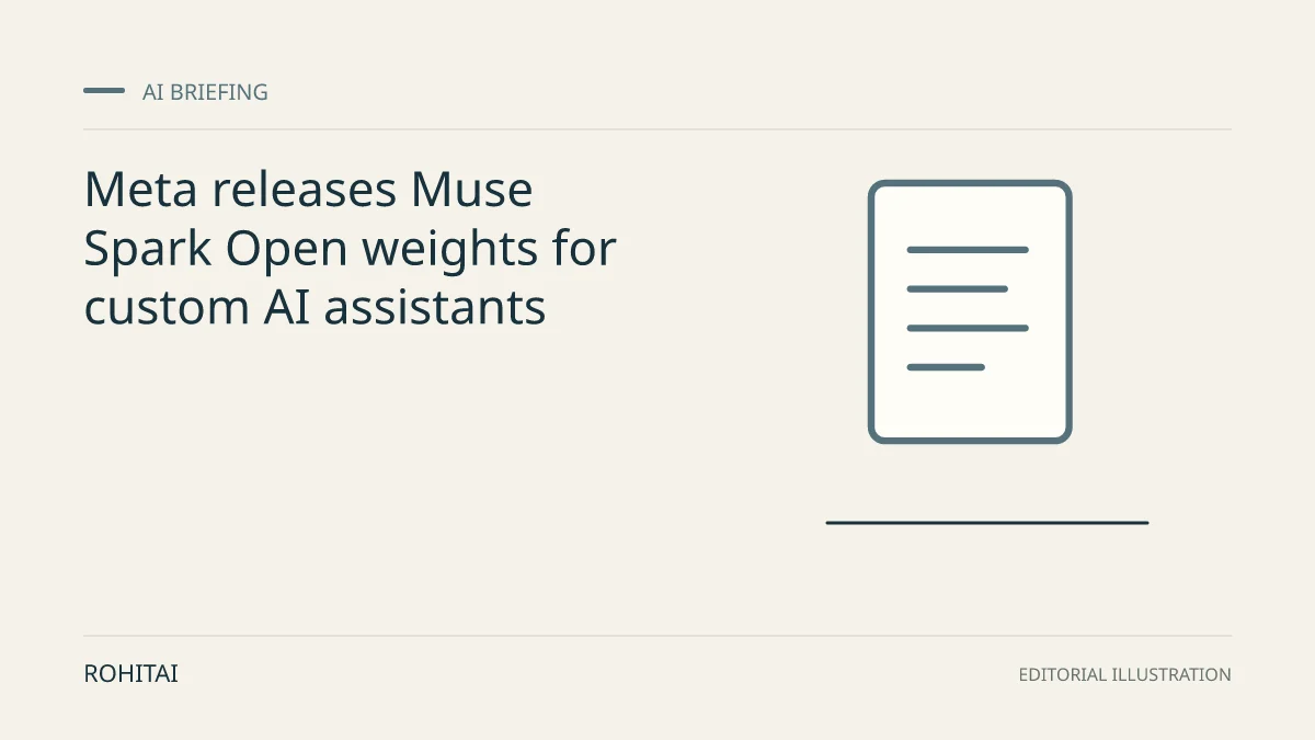 Editorial illustration for Meta releases Muse Spark Open weights for custom AI assistants: a document represents the research briefing. Not documentary evidence.