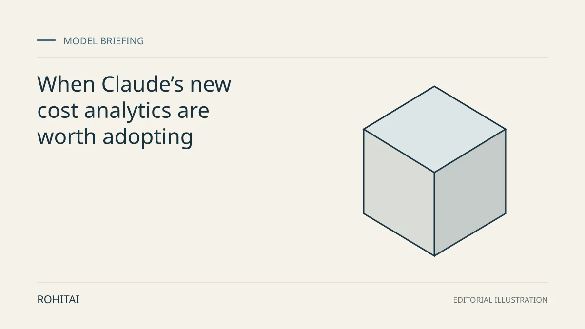 Editorial illustration for When Claude’s new cost analytics are worth adopting: a geometric block represents a model release. Not documentary evidence.