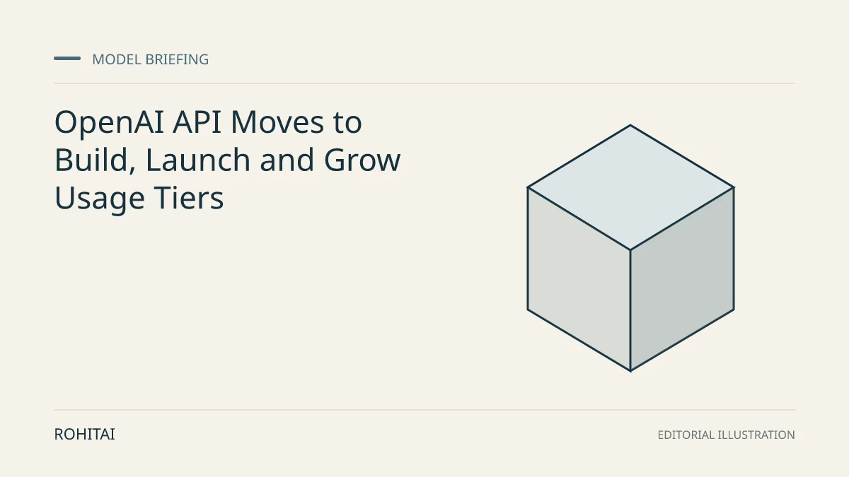 Editorial illustration for OpenAI API Moves to Build, Launch and Grow Usage Tiers: a geometric block represents a model release. Not documentary evidence.