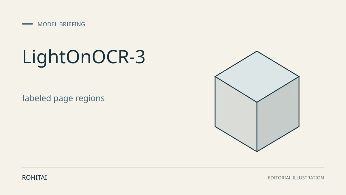 Editorial illustration for LightOnOCR-3: Choosing a Model for OCR, Layout and Chart Extraction: a geometric block represents a model release. Not documentary evidence.