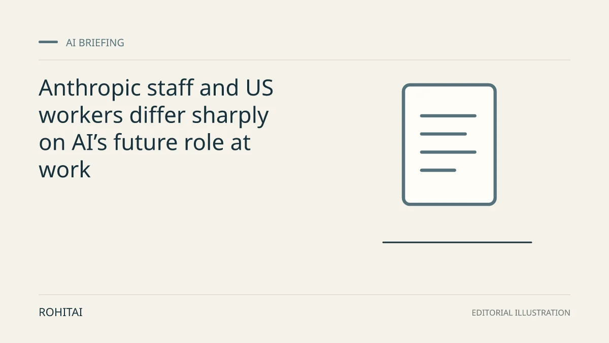 Editorial illustration for Anthropic staff and US workers differ sharply on AI’s future role at work: a document represents the research briefing. Not documentary evidence.