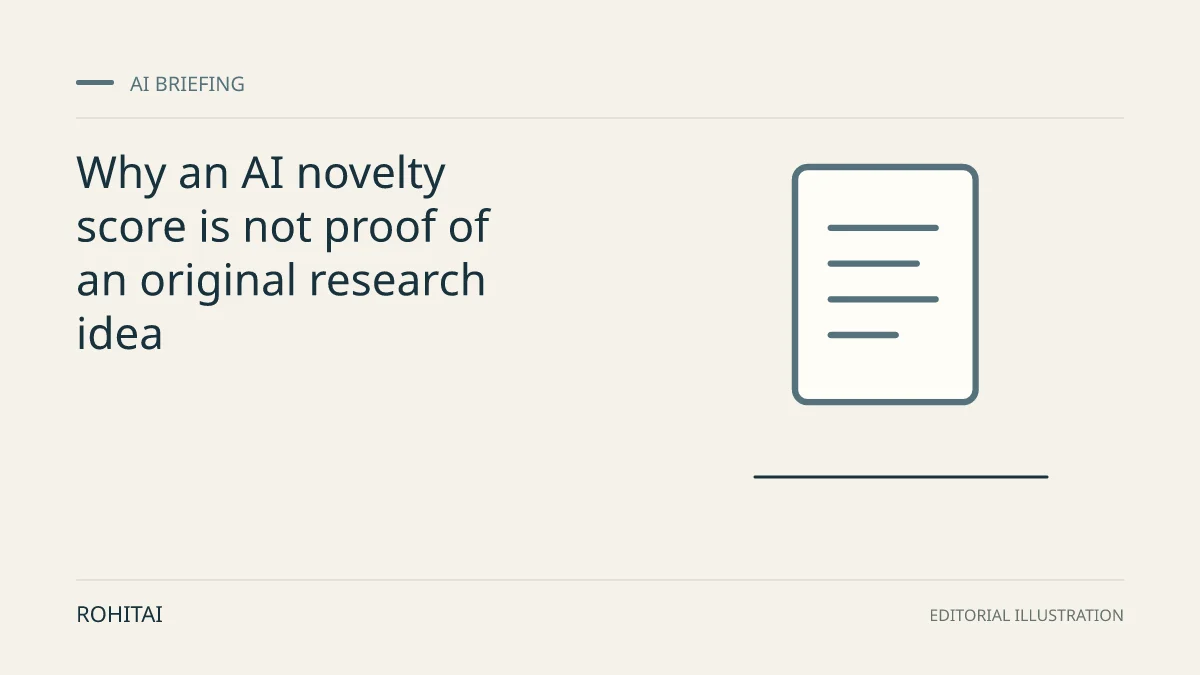 Editorial illustration for Why an AI novelty score is not proof of an original research idea: a document represents the research briefing. Not documentary evidence.