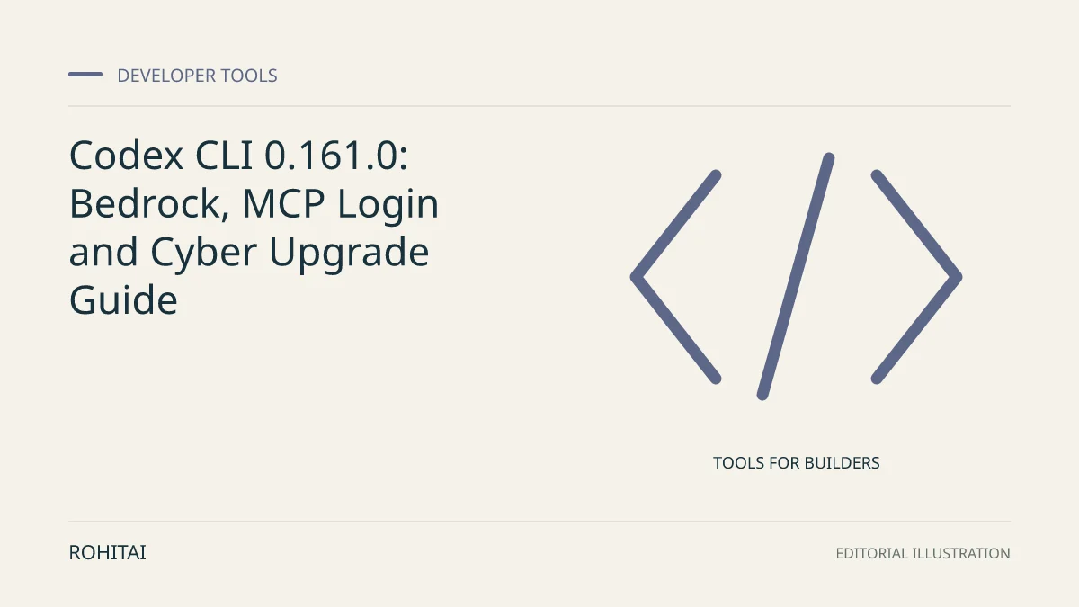 Editorial illustration for Codex CLI 0.161.0: Bedrock, MCP Login and Cyber Upgrade Guide: code brackets represent developer tools. Not documentary evidence.